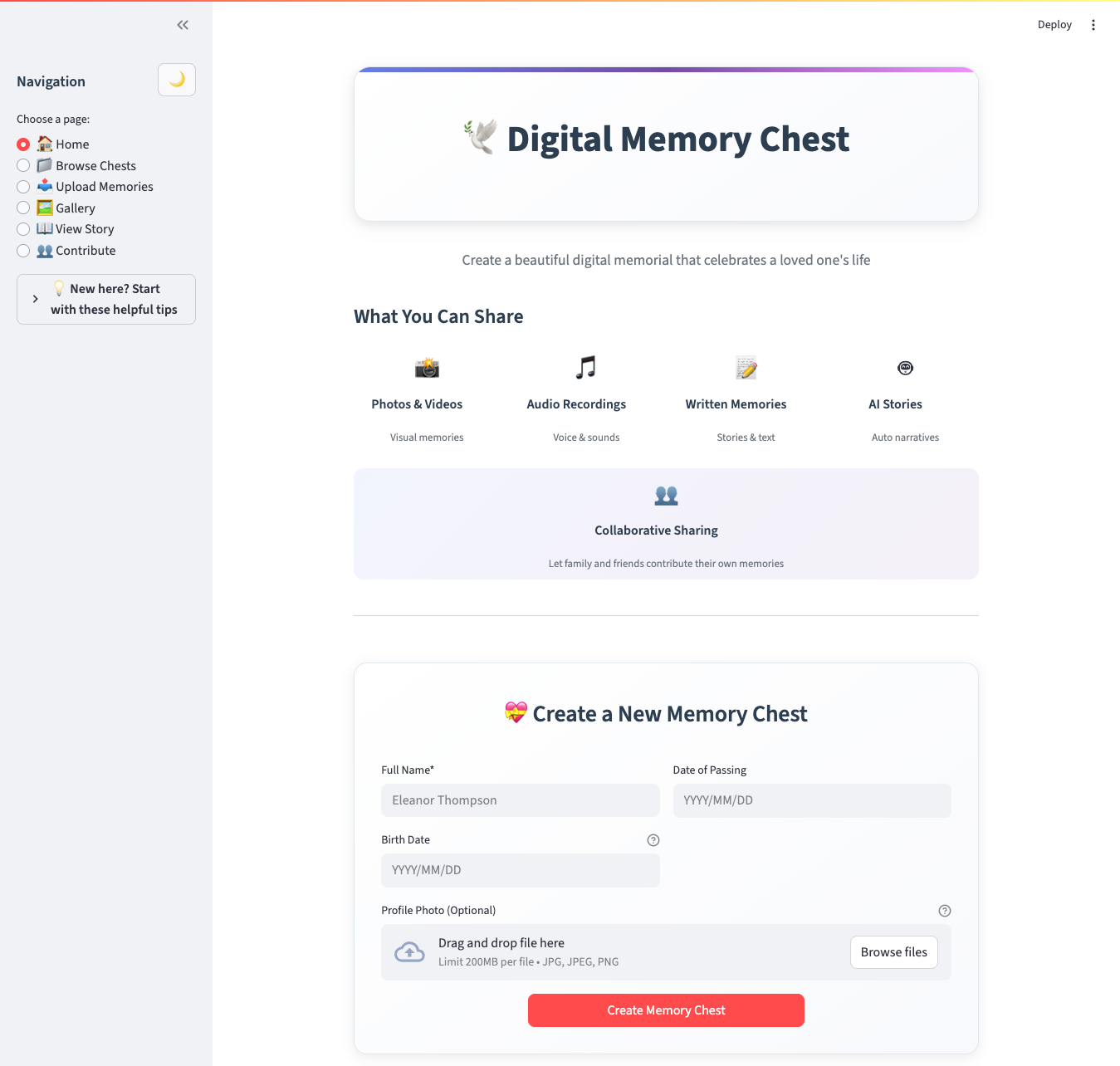 Digital Memory Chest Home Page