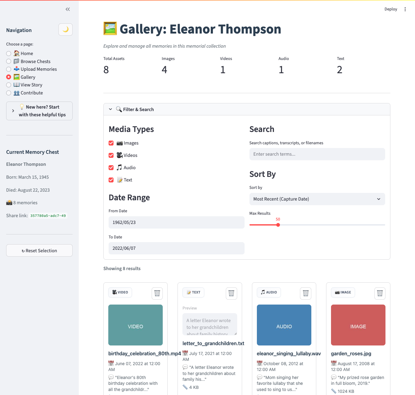 Gallery Overview with Filters