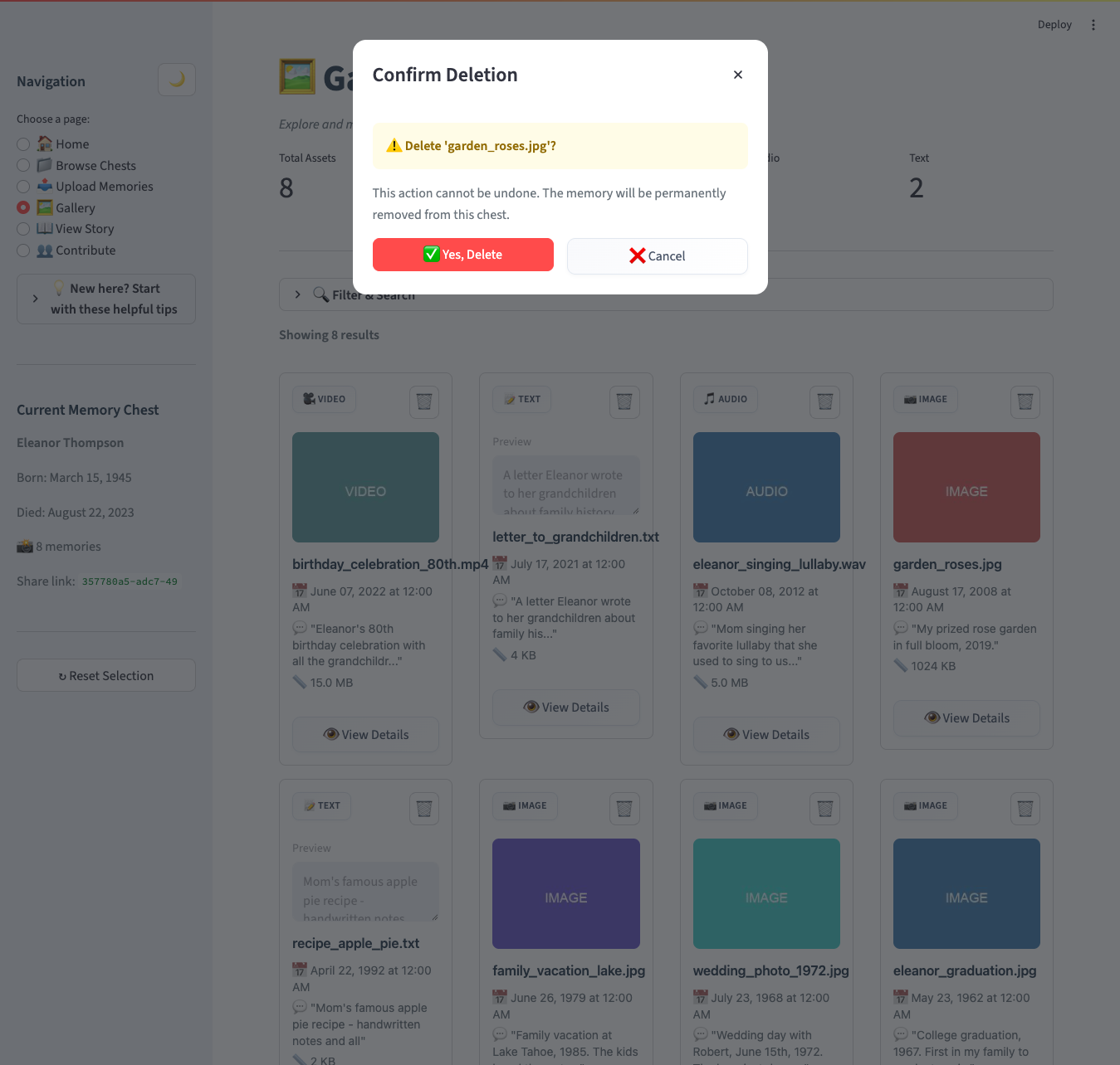 Delete Confirmation Dialog